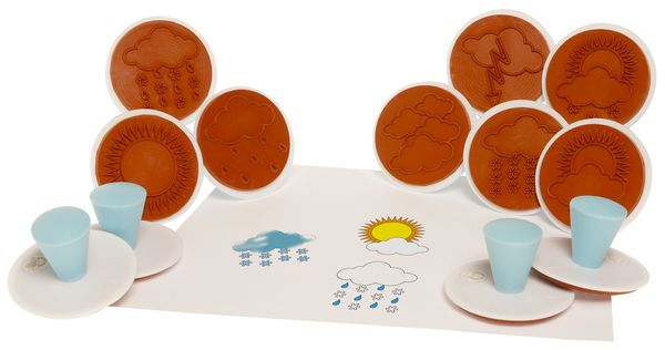 Kinderspiel, Wetterkarten, Wetterstation, Tellerstützen, Kleines Zubehör