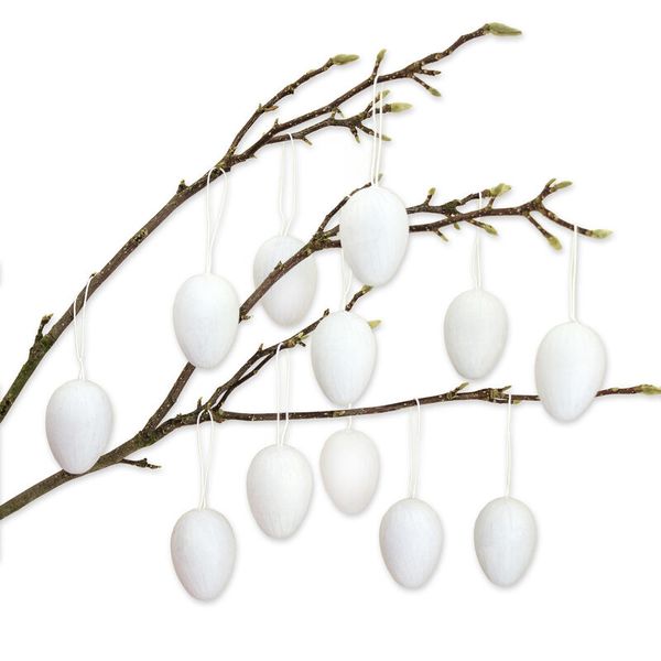Pappmaché-Eier weiß mit Aufhänger, 13 Stück