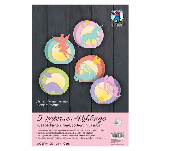 Laternen-Rohlinge rund, Fotokarton, "Pastellfarben sortiert", Ø 22 cm, 5 Stück Laternen-Rohlinge rund, Fotokarton, "Pastellfarben sortiert", Ø 22 cm, 5 Stück