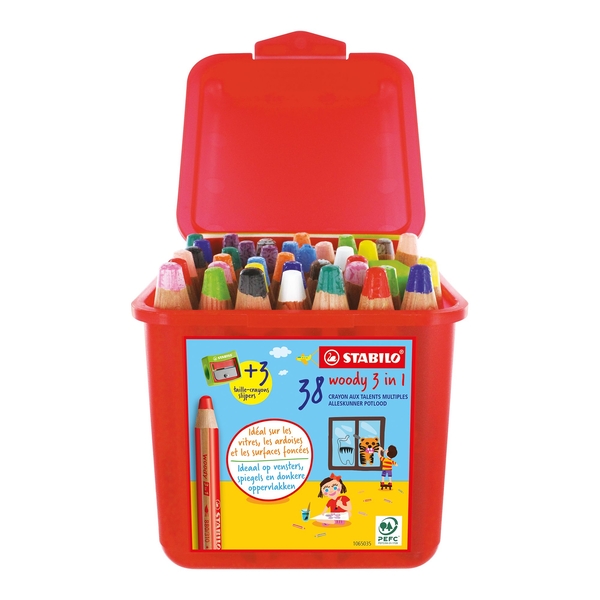 STABILO Buntstift woody, 38 Stifte 3 in 1 plus 3 Spitzer in einer Box  STABILO Buntstift woody, 38 Stifte 3 in 1 plus 3 Spitzer in einer Box