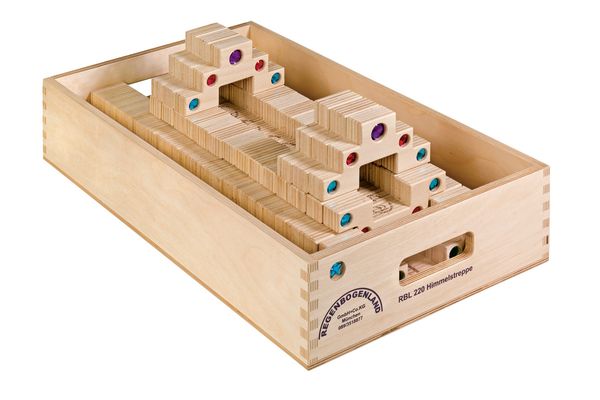 Holzbausteine, Kiefernholz, Konstruktionsspielzeug, Holzbausteine mehrstufig, Bausatz Holz