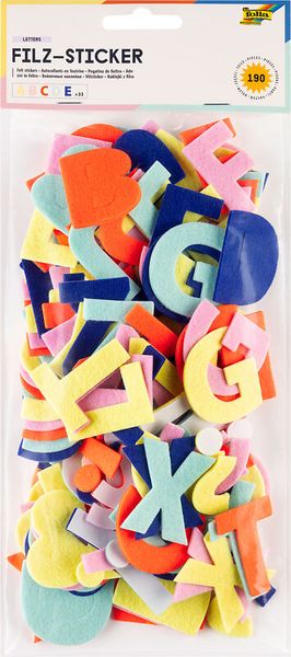 FOLIA Filz-Sticker Buchstaben, 190 Sticker, 5-farbig sortiert