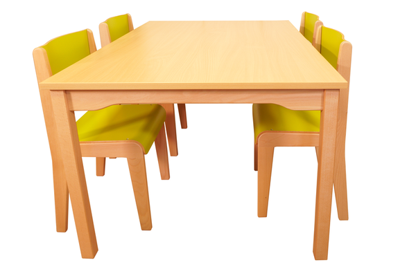 Tisch-Stuhl-Kombination, 1 quadratischer Tisch (80 x 80 cm) + 4 Holzstühle, Farbe wählbar Tisch-Stuhl-Kombination, 1 quadratischer Tisch (80 x 80 cm) + 4 Holzstühle, Farbe wählbar