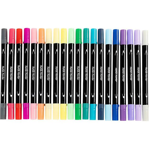 Textil Marker 20er Set,  Strichstärke 2,3+3,6 mm, Zusatzfarben