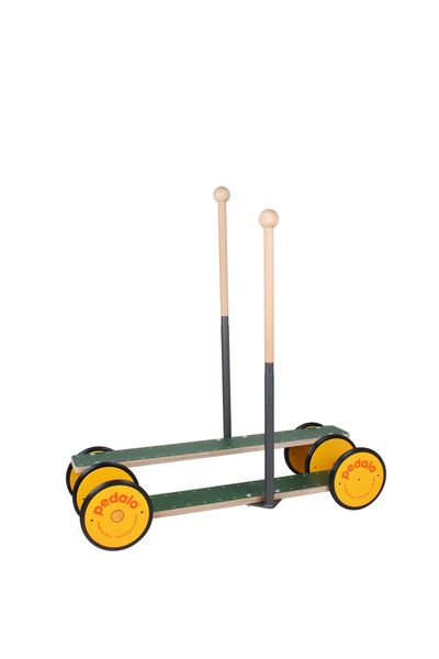 Kinderwagen, Roller-Karren, Säulenwagen, Holzgriff, Gelb-Schwarz