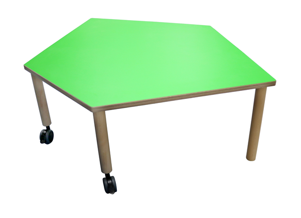 BasicPlus Achtecktisch mit 2 Rollen, Multiplex-Platte mit Linoleum-Belag