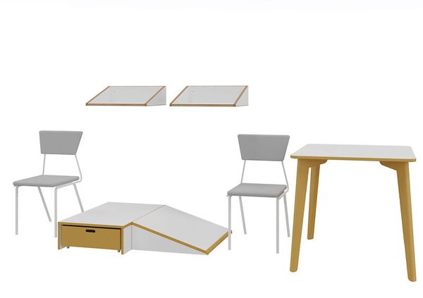 esstisch, stuhle, möbel-set, holz, weiß-grau