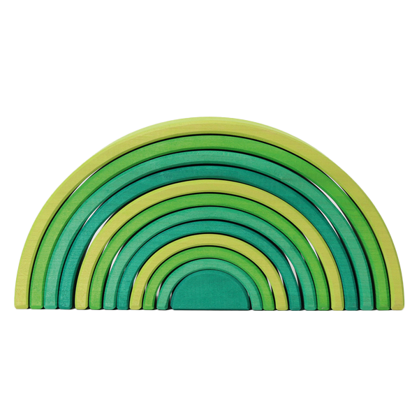 Regenbogen aus Holz, Holz-Bögen, Holzbogen Regenbogen, Bogenreihe Holz, Grün Gelb Verlauf