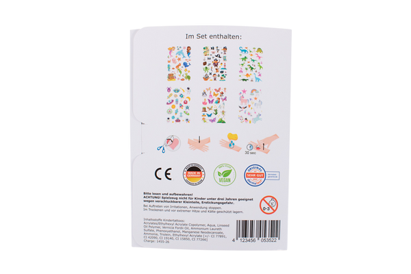 ELVIRAS Kindertattoos zum Aufkleben, 100 Stück, ab 3 Jahre, Motive wählbar