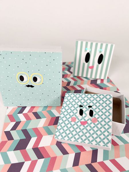 Box-Set,  Musterboxen, Pastellfarben, Geometrisches Muster, Süße Gesichter