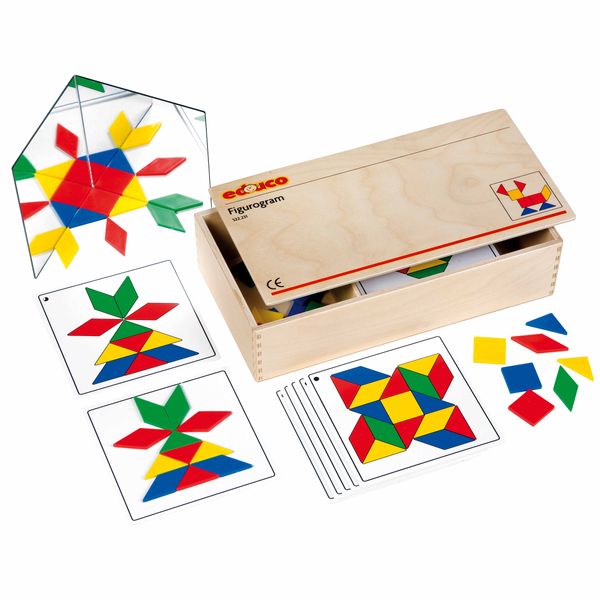 puzzle, Geometrik, Kacheln, Holzkasten, bunt