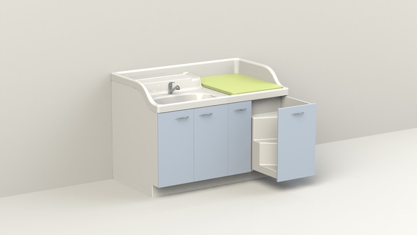 Küchenunterschrank, Spülenunterschrank, blaue Schränke, Küchenmodul, Spülsystem