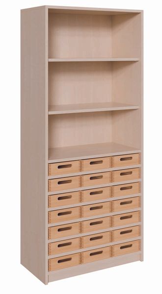 Schrank mit 21 flachen Massivholzkästen (B/H/T: 78 x 180 x 40 cm)