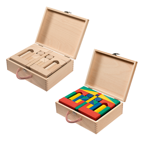 BRUDERHAUS DIAKONIE 60 Bausteine im Fröbelmaß (50 mm) im Holzkoffer, natur oder farbig wählbar BRUDERHAUS DIAKONIE 60 Bausteine im Fröbelmaß (50 mm) im Holzkoffer, natur oder farbig wählbar