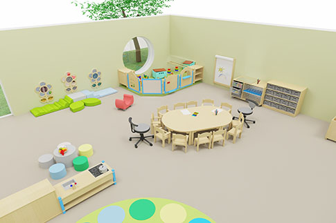 Spielraum in der Krippe mit Kindertisch, Spielecke