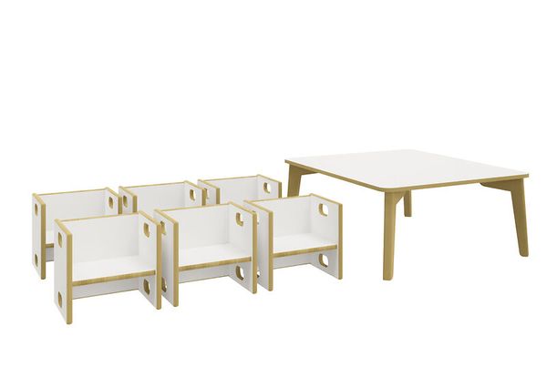 DECOR Set für Krippengruppen, weiß, 1 Tisch + 6 Wandelstühle