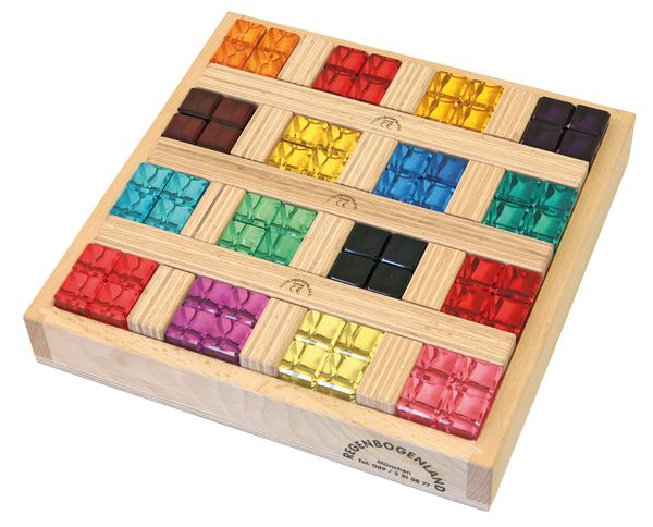 Holzspiel, Tangram, bunte Steine, Farbenwürfel, Puzzle