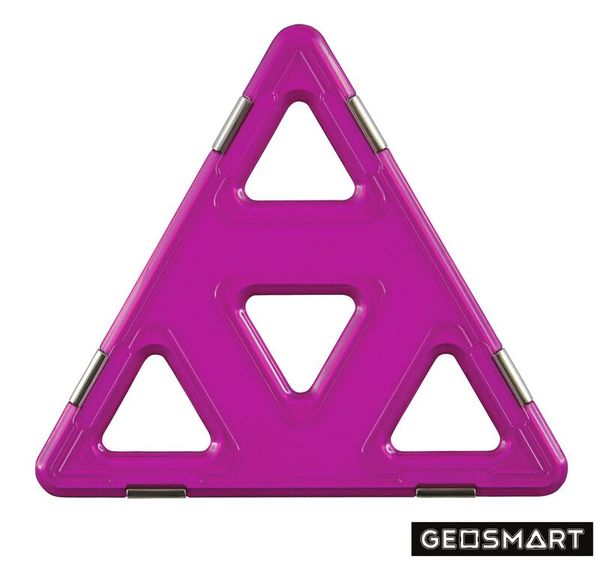 triangle puzzle, pink color, plastic, modular toy, magenta