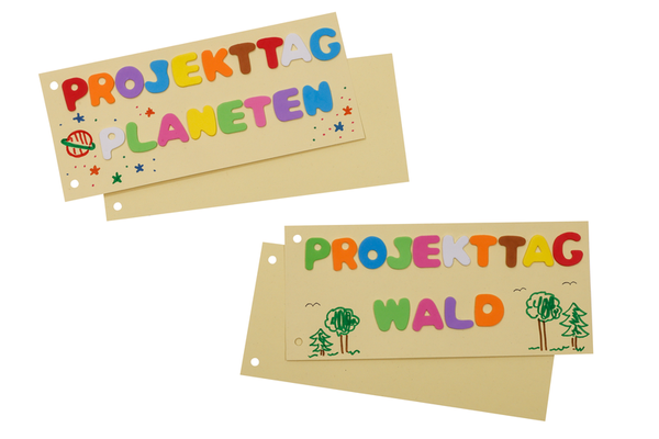Kinderkarte, Projekttag, Planet, Wald, Bunte Buchstaben