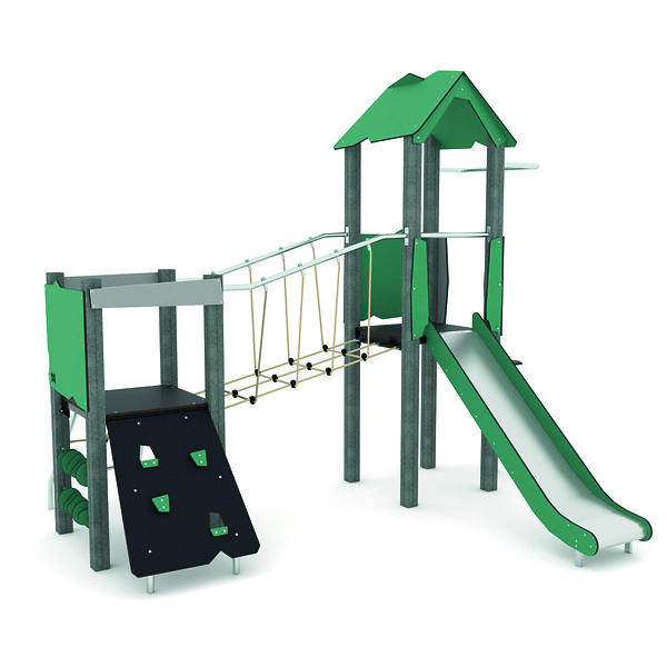Spielplatz, Set, Rutsche, Kletterwand, Seilbrücke