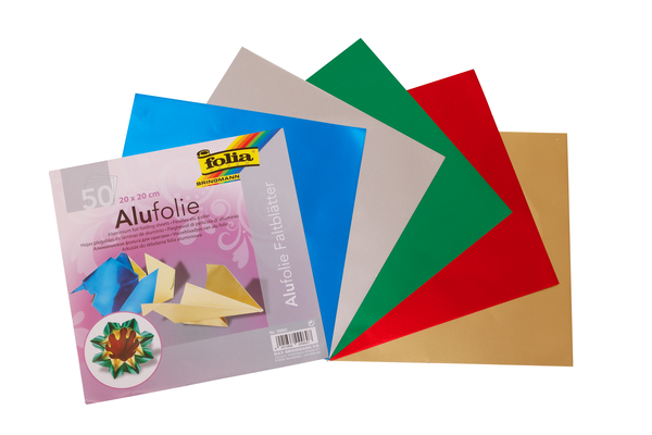 FOLIA Origami Alufolie, 20x20 cm, 50 Blatt, bunt sortiert