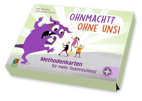 box, Kartenspiel, Teamarbeit, lila Monster, Illustration