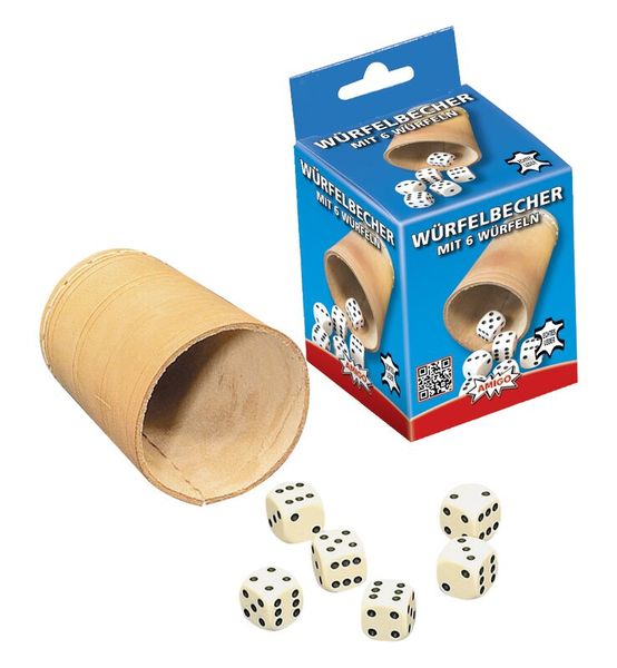 Würfelbecher mit 6 Würfeln