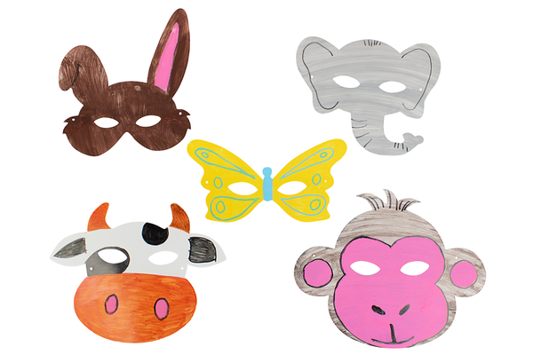 Pappmasken mit Tiermotiv, 96 Stück