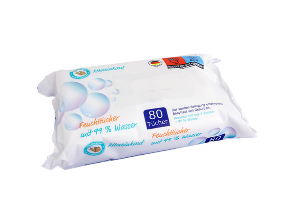 KITAEINKAUF Feuchttücher 99% Wasser, 12x80 Stück + 1 Box Einweghandschuhe Vinyl Gr. M (AKTION)