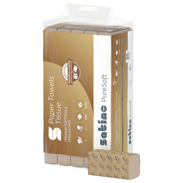 SATINO PureSoft 100% Recycling Handtuchpapier, 2-lagig, V-Falz 24 x 23 cm, 3200 Blatt