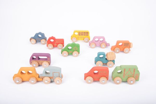 Holzspielzeug, Bauwagen, Kleinstfahrzeuge, Kinderwagen, Bunte Autos