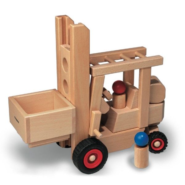 Holzspielzeug, Kranwagen, Holzauto, Wagen mit Kippmulde, Naturholz