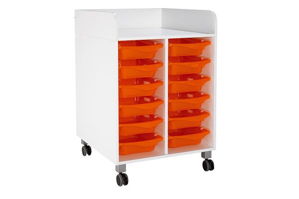 trolley, storage cart, orange trays, mobile cabinet, casters