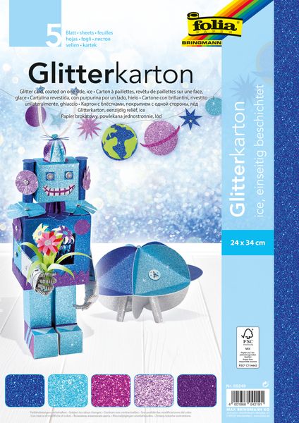 FOLIA Glitterkarton "Ice" 24 x 34 cm, 5 Bögen