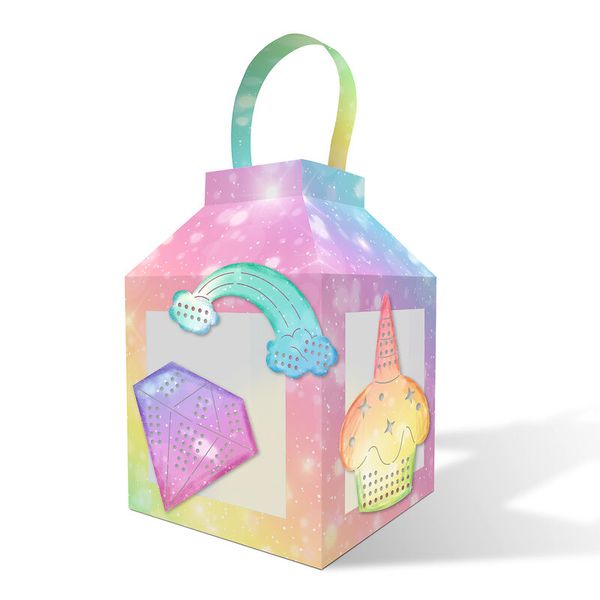 Geschenkbox, Kinderparty, Pastellfarben, Regenbogen, Motiv