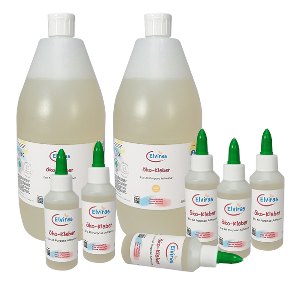 ELVIRAS Öko-Kleber Spar-Set (auswaschbar), 2 x 2.000 ml + 6 x 100 ml