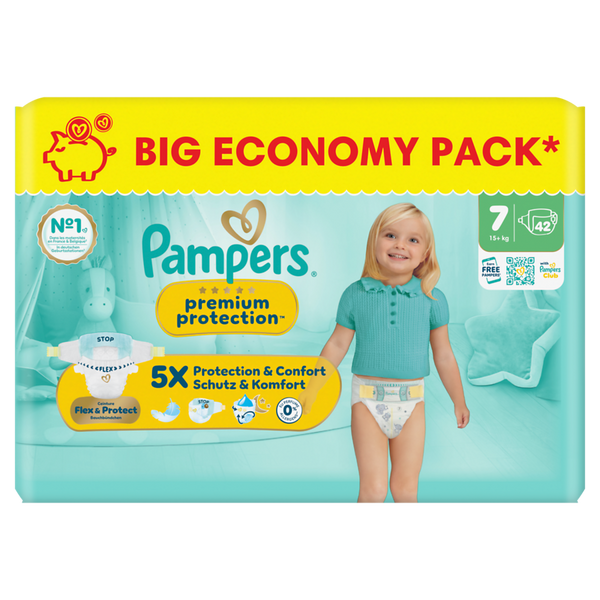 PAMPERS Premium Protection Windeln Größe 7, Extra Large 15+ kg, 42 Stück