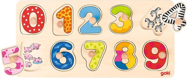 Zahlenspiel, Holzpuzzle, Ziffern, Kinderlernspiel, Mustertafel