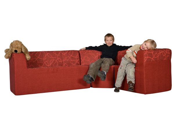 sofa, sectional, red, fabric, children