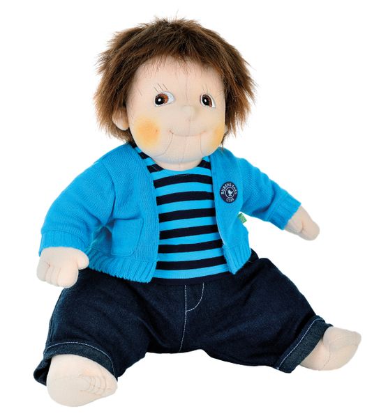 Puppe, Plüsch, Hemdjacke, Streifenshirt, Jeans