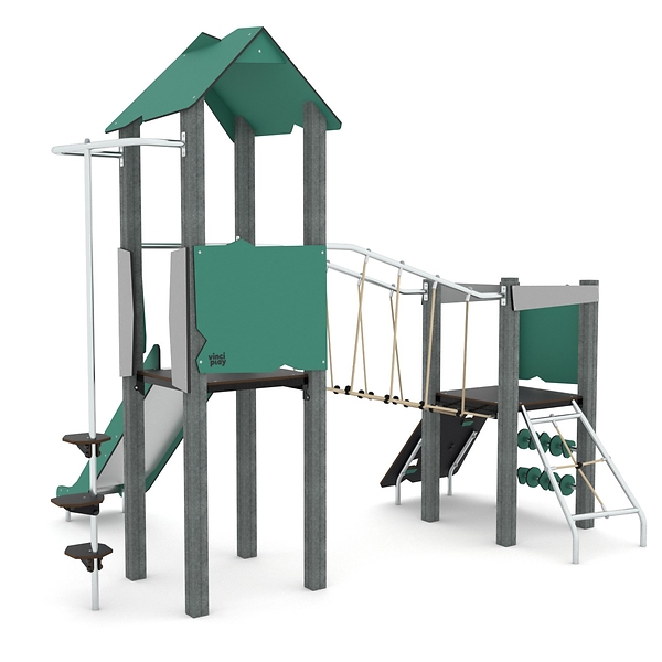 Spielgerät, Kletterturm, Holz/Kunststoff-Konstruktion, Grün, Spielplatz