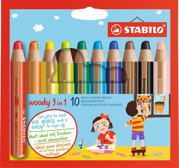 STABILO Woody 3in1 Malstifte, in 10 Farben sortiert, 10 Stück