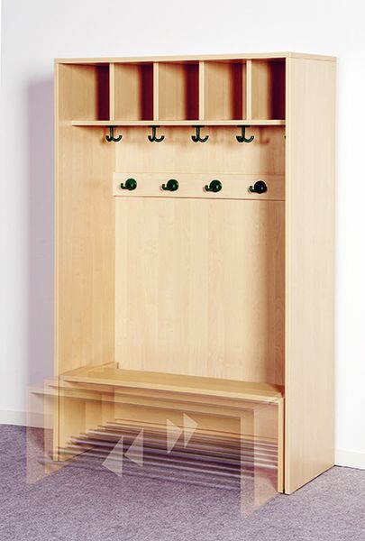 Korpusgarderobe mit einschiebbarer Bank Korpusgarderobe mit einschiebbarer Bank