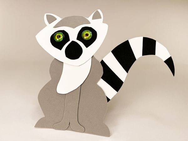 Tierfigur, Papierkunst, Lemuren-Silhouette, Schwarz-Weiß Streifen, Tierfigur