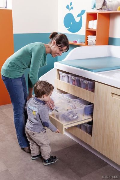LOXOS Wickelkommode Standcreche 150 Bain mit herausziehbarer Treppe, 150x90x90 cm
