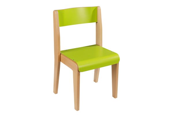 Kinderstuhl, Holzstuhl, Grün, Sitzfläche grün, Gerade Linien