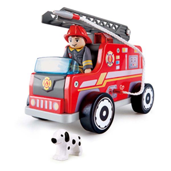 HAPE Feuerwehr-Trupp (Auto, Feuerwehrmann, Hund), LxBxH: 20 x 11, 7 x 15 cm, ab 3 Jahre