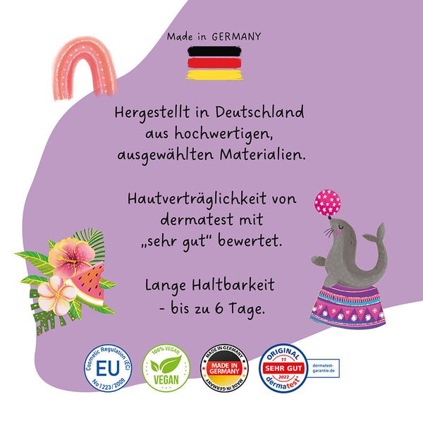 Hautverträglichkeit, Dermatologisch getestet, Made in Germany, VEGAN, EU-Standard