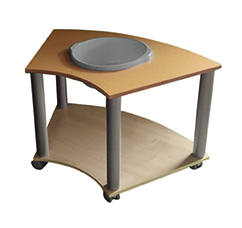 Ecktisch, Runde Ablage, Holzplatte, Stahlbeine, 4 Rollen