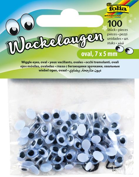 Wackelaugen oval, 7 x 5 mm, 100 Stück